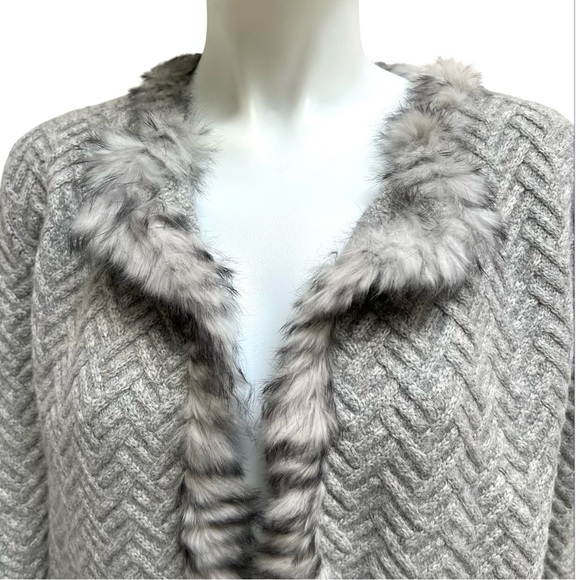 Penny Lane Fur Trim Wool Angora Cable Knit Women Cardigan Sweater Cottage Core - Picture 2 of 16